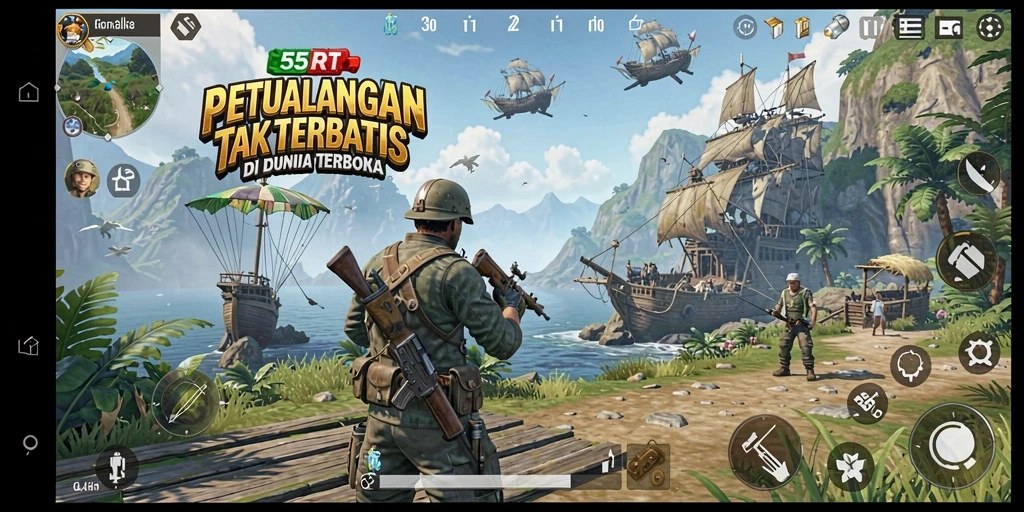 Tangkapan layar menampilkan waktu eksplorasi di dunia terbuka 55RT.