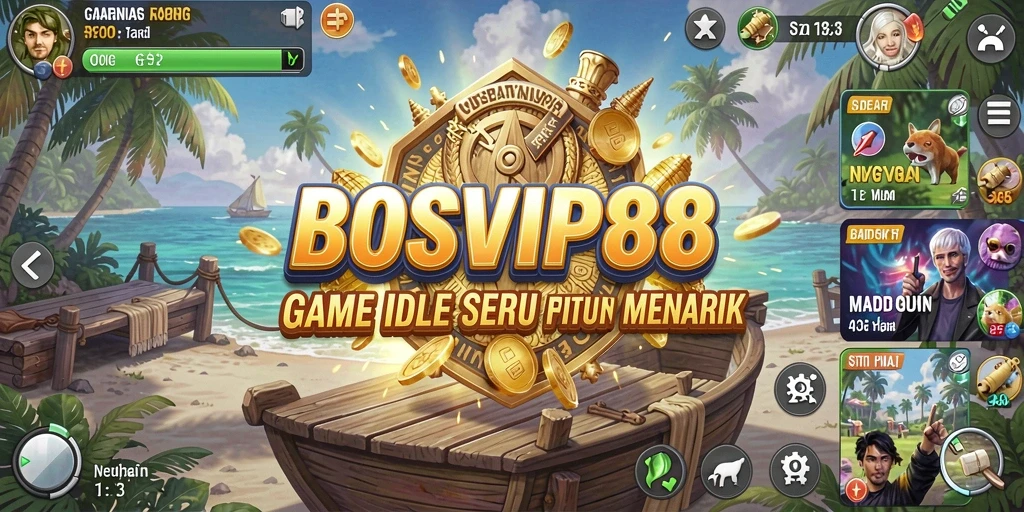 Screenshot gameplay BOSVIP88 menunjukkan karakter dan strategi Idle.