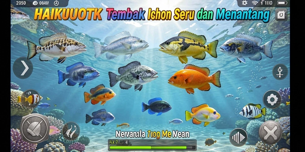Screenshot HAIKUOTK menampilkan aksi seru menembak ikan.