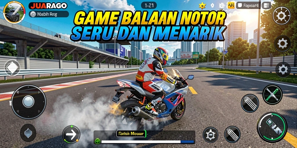 Tampilan screenshot gameplay JUARAGO yang menegangkan di lintasan balapan.