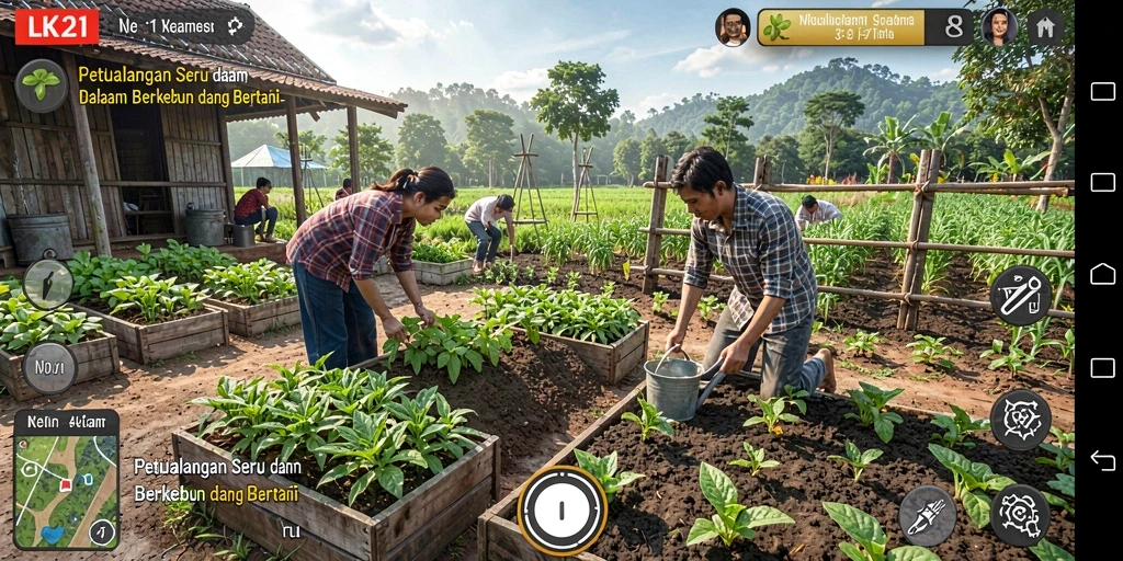 Screenshot utama LK21 menampilkan aktivitas seru dalam bertani dan berkebun.