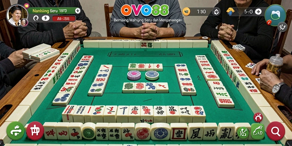Screenshot gameplay OVO88 menampilkan suasana Mahjong yang seru.