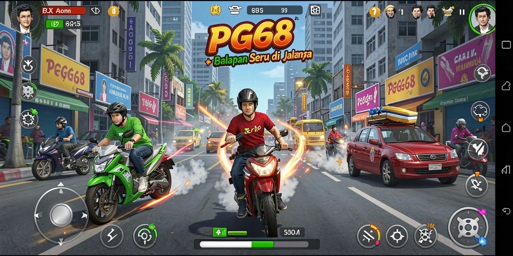 Tampilan gameplay PGG68 yang mendebarkan saat balapan.