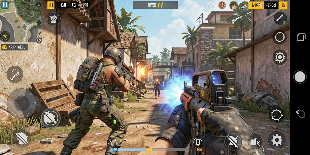 Menampilkan aksi seru pemain dalam gameplay RP55.
