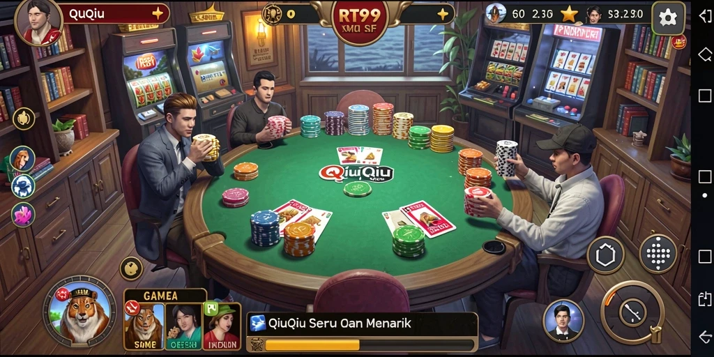 Screenshot menunjukkan aksi seru dalam permainan QiuQiu RT99.