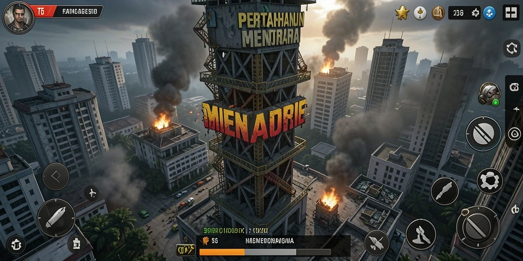 Tampilan gameplay T6 yang menegangkan dalam Tower Defense.