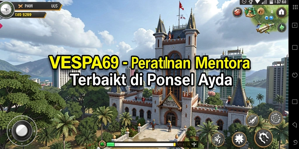 Screenshot gameplay VESPA69 menampilkan serangan menara yang seru.